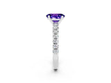White gold Oval Cut Tanzanite Solitaire Pavé Engagement Ring with Round Band and Prong Setting_68