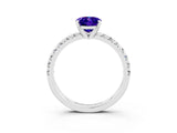 White gold Oval Cut Tanzanite Solitaire Pavé Engagement Ring with Round Band and Prong Setting_69