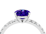 White gold Oval Cut Tanzanite Solitaire Pavé Engagement Ring with Round Band and Prong Setting_70