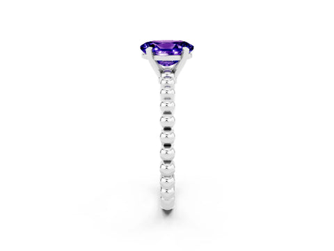 White gold Oval Cut Tanzanite Solitaire Ring with Beaded Band and Prong Setting_38