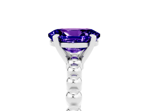 White gold Oval Cut Tanzanite Solitaire Ring with Beaded Band and Prong Setting_52