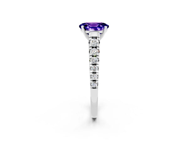 White gold Oval Cut Tanzanite Cathedral Solitaire Ring with Round  Pavé Band