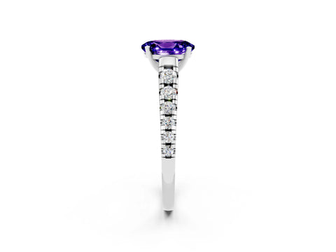 White gold Oval Cut Tanzanite Solitaire Ring with Cathedral Setting and Pavé Band_2
