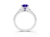 White gold Oval Cut Tanzanite Solitaire Ring with Cathedral Setting and Pavé Band_3