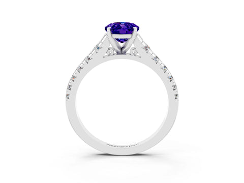 White gold Oval Cut Tanzanite Solitaire Ring with Cathedral Setting and Pavé Band_3
