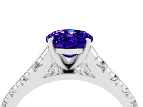 White gold Oval Cut Tanzanite Solitaire Ring with Cathedral Setting and Pavé Band_4