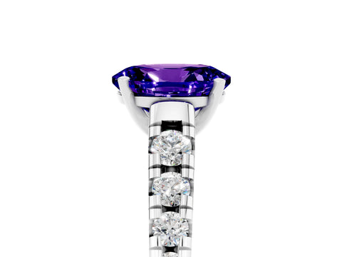 White gold Oval Cut Tanzanite Solitaire Ring with Cathedral Setting and Pavé Band_5