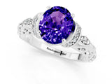 White gold Oval Cut Tanzanite Solitaire Ring with Filigree Band and Four-Prong Setting_25