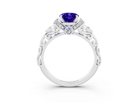 White gold Oval Cut Tanzanite Solitaire Ring with Filigree Band and Four-Prong Setting_27