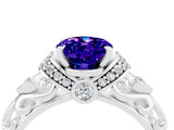 White gold Oval Cut Tanzanite Solitaire Ring with Filigree Band and Four-Prong Setting_28
