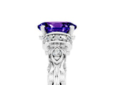 White gold Oval Cut Tanzanite Solitaire Ring with Filigree Band and Four-Prong Setting_29