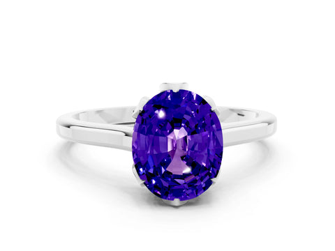 White gold Oval Cut Tanzanite Solitaire Ring with Flower Prong Setting and Classic Band_24