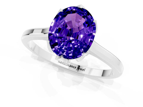 White gold Oval Cut Tanzanite Solitaire Ring with Flower Prong Setting and Classic Band_25