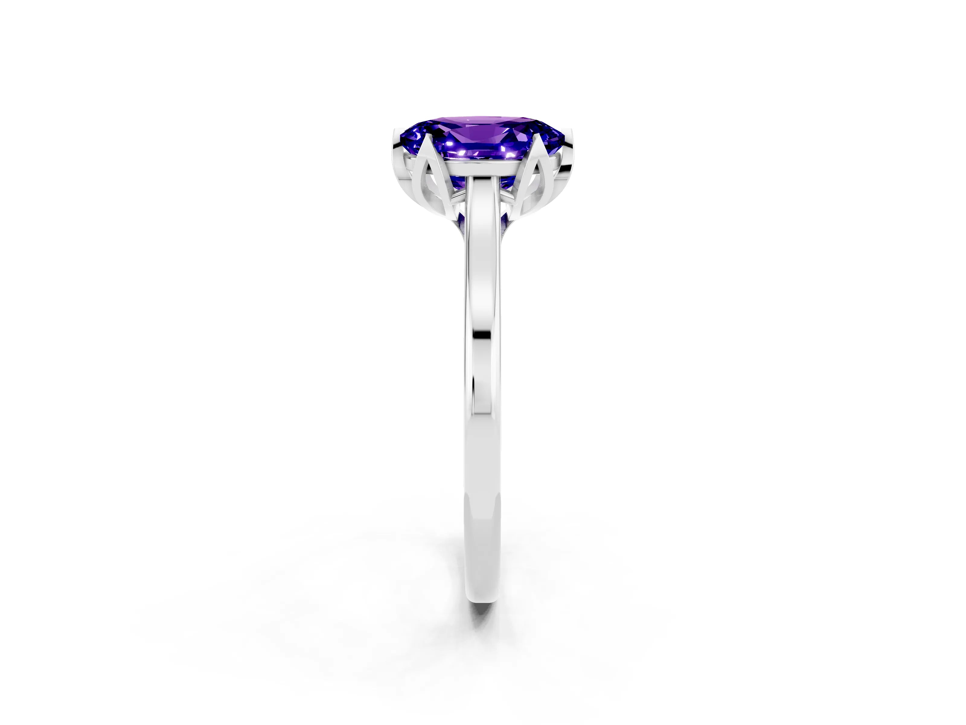 White gold Oval Cut Tanzanite Solitaire Ring with Flower Prong Setting and Classic Band_26