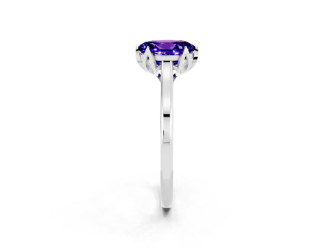 White gold Oval Cut Tanzanite Solitaire Ring with Flower Prong Setting and Classic Band_26