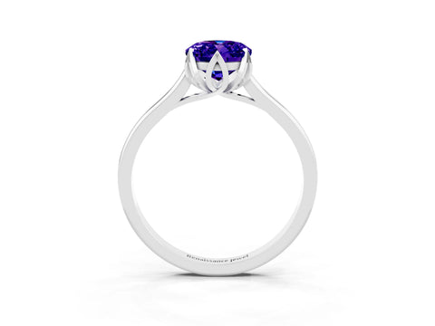 White gold Oval Cut Tanzanite Solitaire Ring with Flower Prong Setting and Classic Band_27
