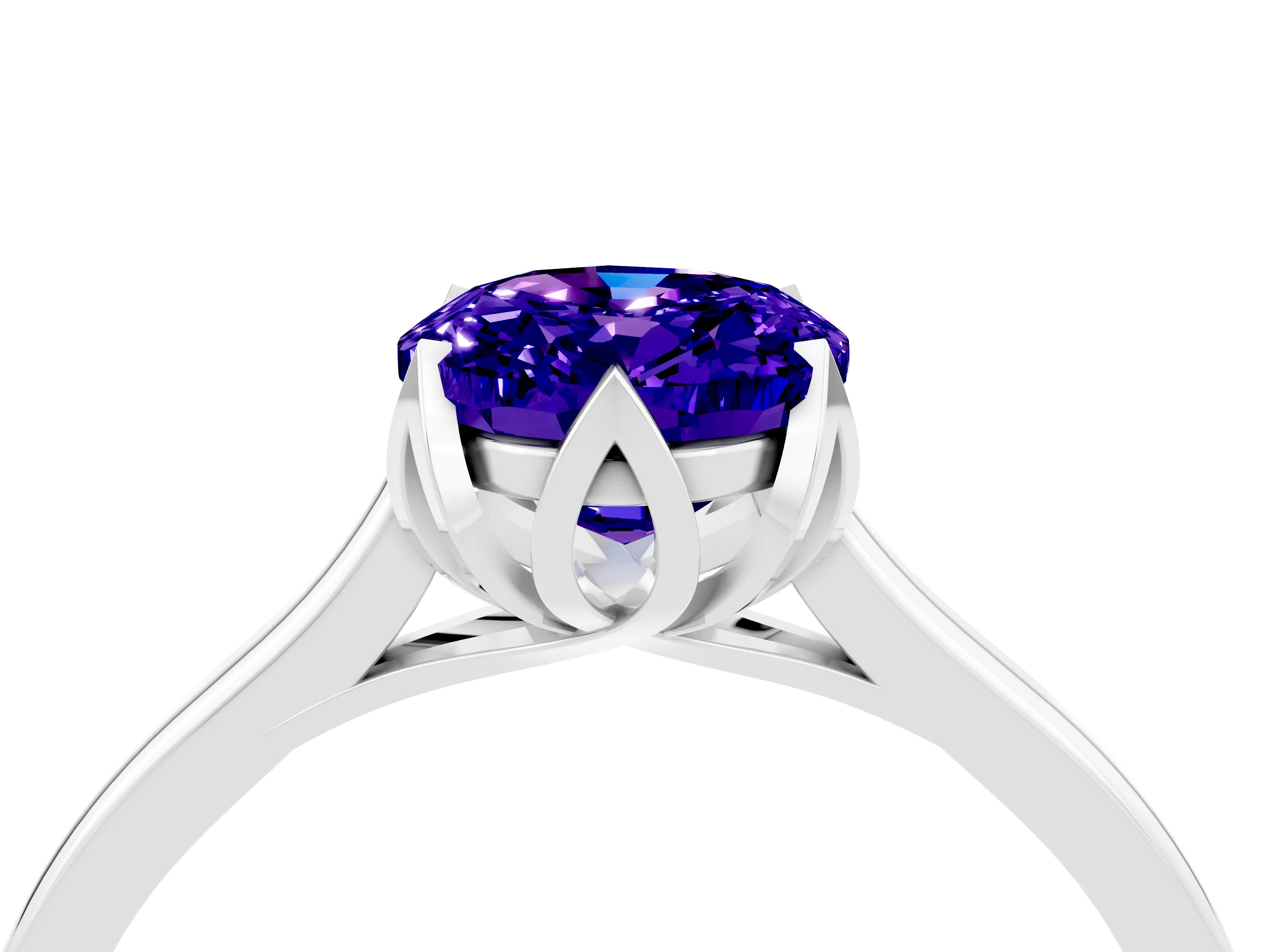 White gold Oval Cut Tanzanite Solitaire Ring with Flower Prong Setting and Classic Band_28