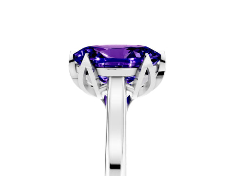White gold Oval Cut Tanzanite Solitaire Ring with Flower Prong Setting and Classic Band_29