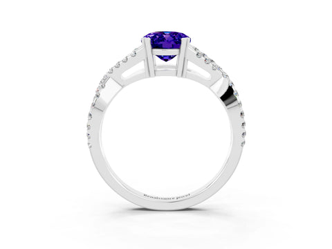 White gold Oval Cut Tanzanite Solitaire Ring with Four-Prong Setting and Twisted Pavé Band_3