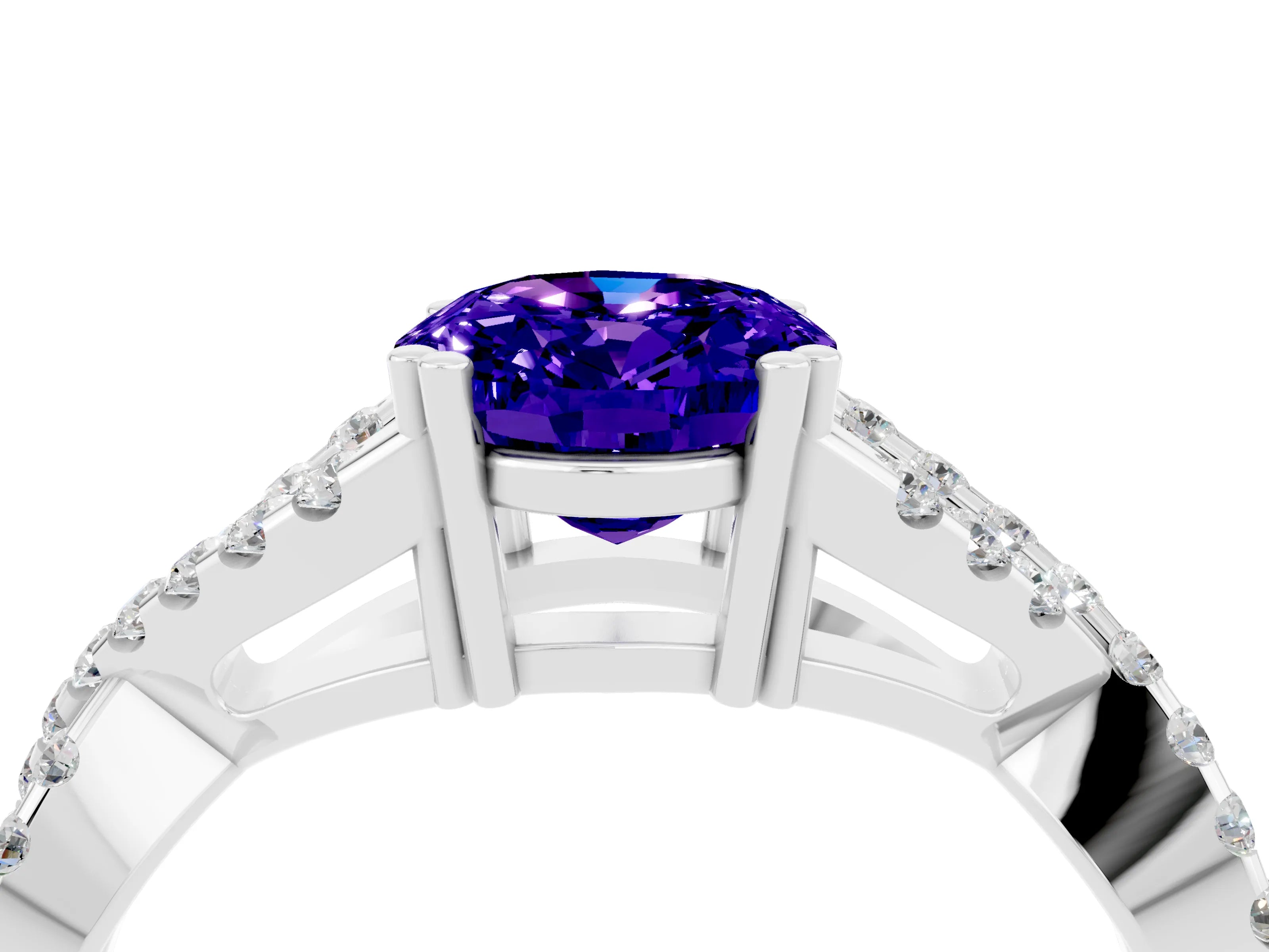 White gold Oval Cut Tanzanite Solitaire Ring with Four-Prong Setting and Twisted Pavé Band_4
