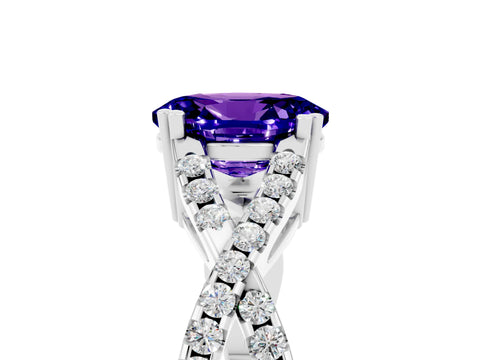 White gold Oval Cut Tanzanite Solitaire Ring with Four-Prong Setting and Twisted Pavé Band_5