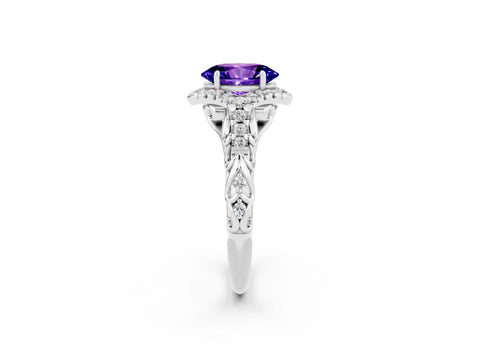 White gold Oval Cut Tanzanite Solitaire Ring with Hidden Halo and Pavé Band_14