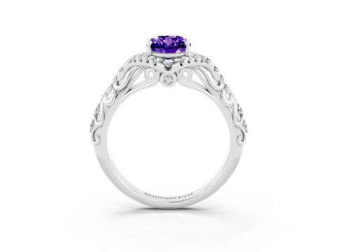 White gold Oval Cut Tanzanite Solitaire Ring with Hidden Halo and Pavé Band_15