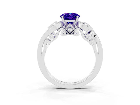 White gold Oval Cut Tanzanite Solitaire Ring with Milgrain Pavé Band and Four-Prong Setting_15