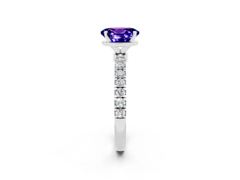White gold Oval Cut Tanzanite Solitaire Ring with Pavé Accents and Four-Prong Setting_2