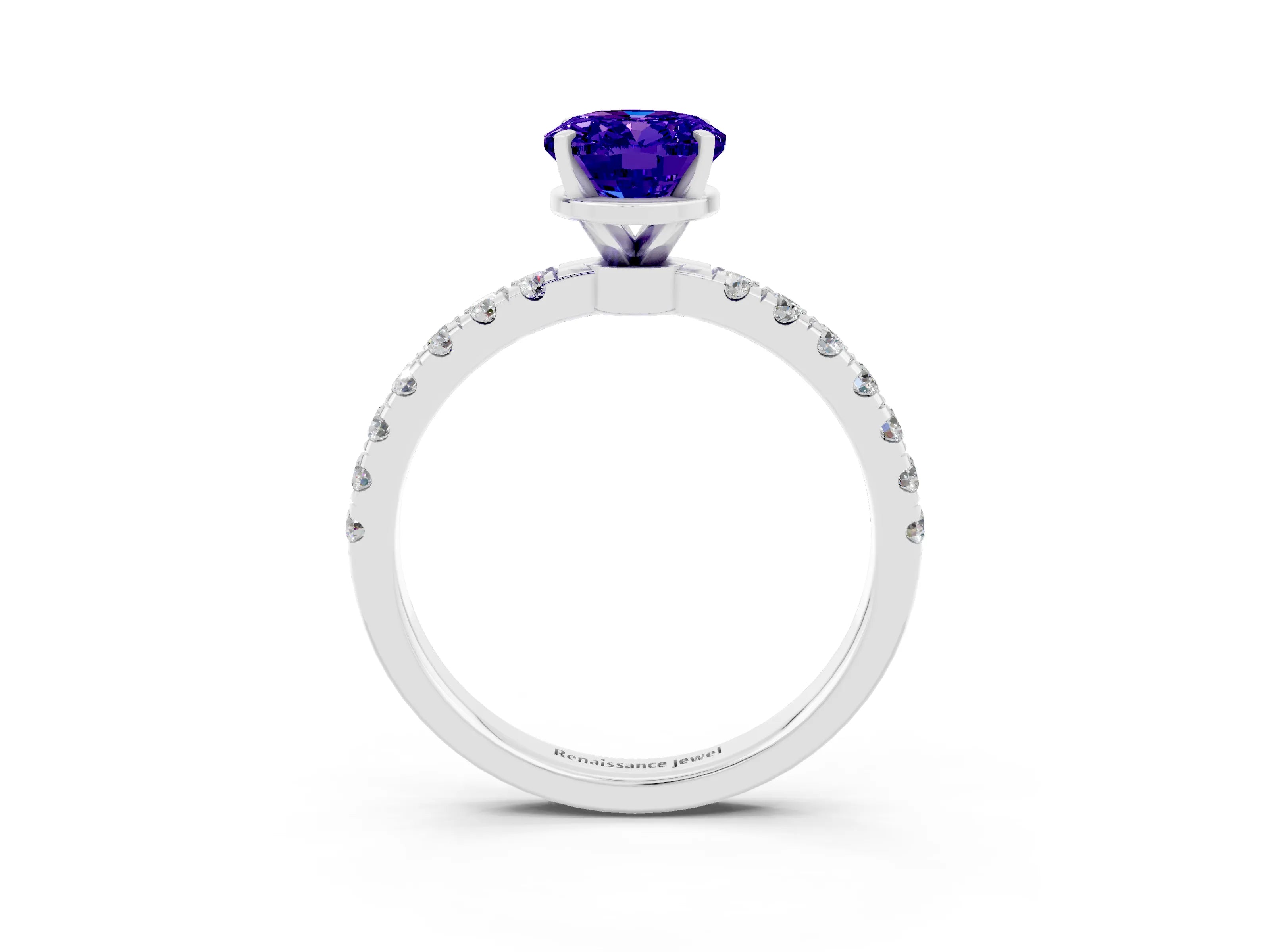 White gold Oval Cut Tanzanite Solitaire Ring with Pavé Accents and Four-Prong Setting_3