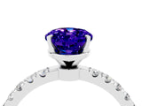 White gold Oval Cut Tanzanite Solitaire Ring with Pavé Accents and Four-Prong Setting_4