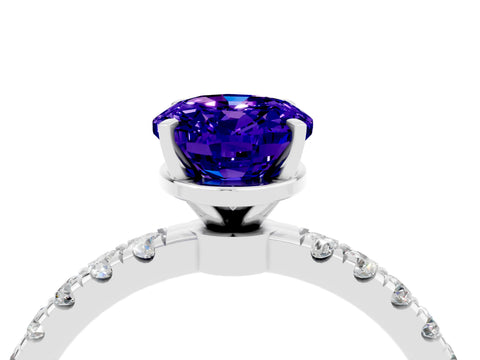 White gold Oval Cut Tanzanite Solitaire Ring with Pavé Accents and Four-Prong Setting_4