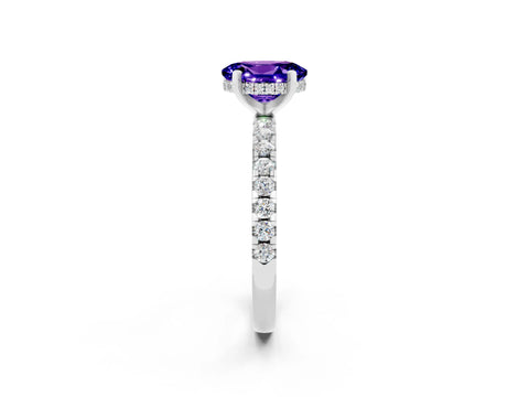 White gold Oval Cut Tanzanite Solitaire Ring with Pavé Band and Four-Prong Setting_26