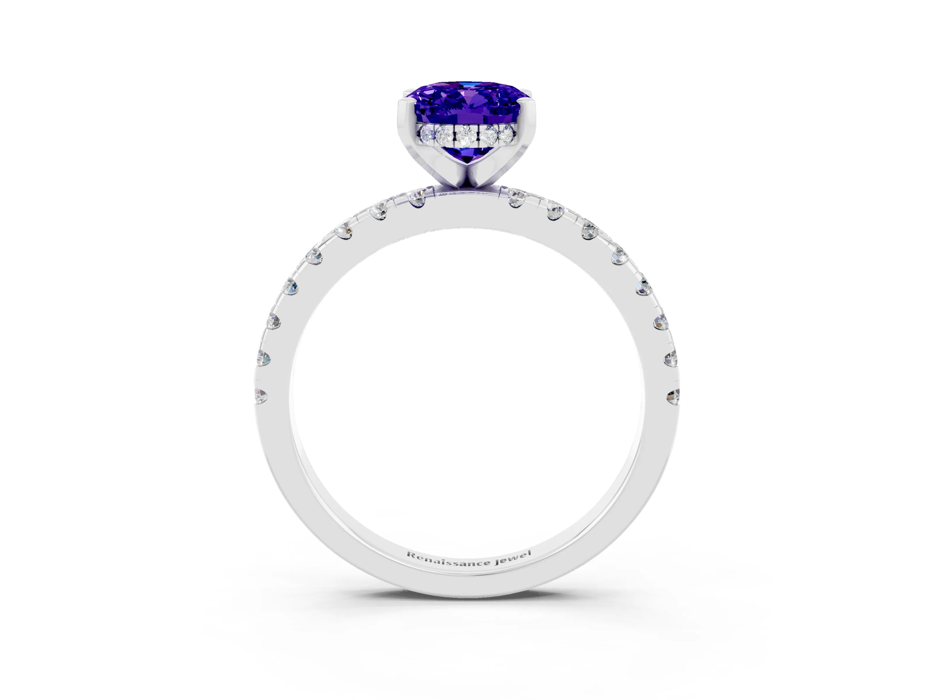 White gold Oval Cut Tanzanite Solitaire Ring with Pavé Band and Four-Prong Setting_27
