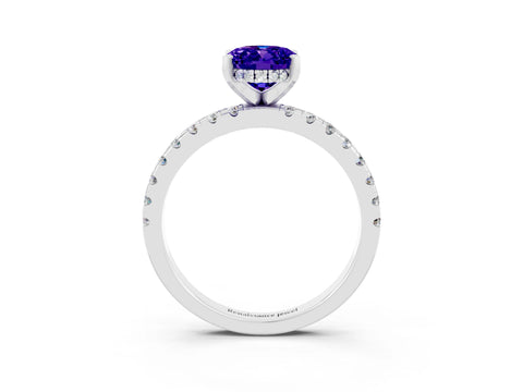White gold Oval Cut Tanzanite Solitaire Ring with Pavé Band and Four-Prong Setting_27