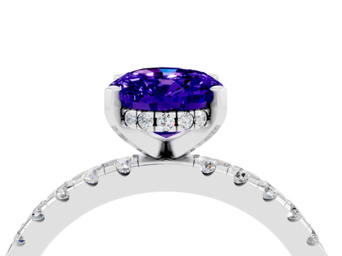 White gold Oval Cut Tanzanite Solitaire Ring with Pavé Band and Four-Prong Setting_28