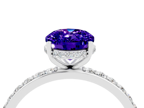 White gold Oval Cut Tanzanite Solitaire Ring with Pavé Band and Hidden Halo_16