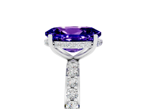 White gold Oval Cut Tanzanite Solitaire Ring with Pavé Band and Hidden Halo_17