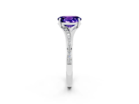White gold Oval Cut Tanzanite Solitaire Ring with Pavé Band and Prong Setting_2
