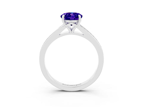 White gold Oval Cut Tanzanite Solitaire Ring with Pavé Band and Prong Setting_3