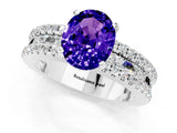White gold Oval Cut Tanzanite Solitaire Ring with Pavé and Channel Set Band_1