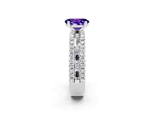Platinum Oval Cut Tanzanite Solitaire Ring with Pavé and Channel Set Band
