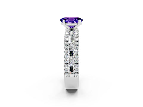 White gold Oval Cut Tanzanite Solitaire Ring with Pavé and Channel Set Band_2