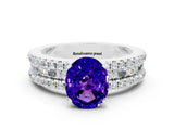 White gold Oval Cut Tanzanite Solitaire Ring with Pavé and Channel Set Band
