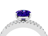 White gold Oval Cut Tanzanite Solitaire Ring with Pavé and Channel Set Band_4