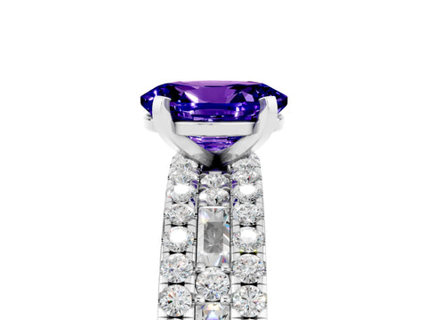 White gold Oval Cut Tanzanite Solitaire Ring with Pavé and Channel Set Band_5
