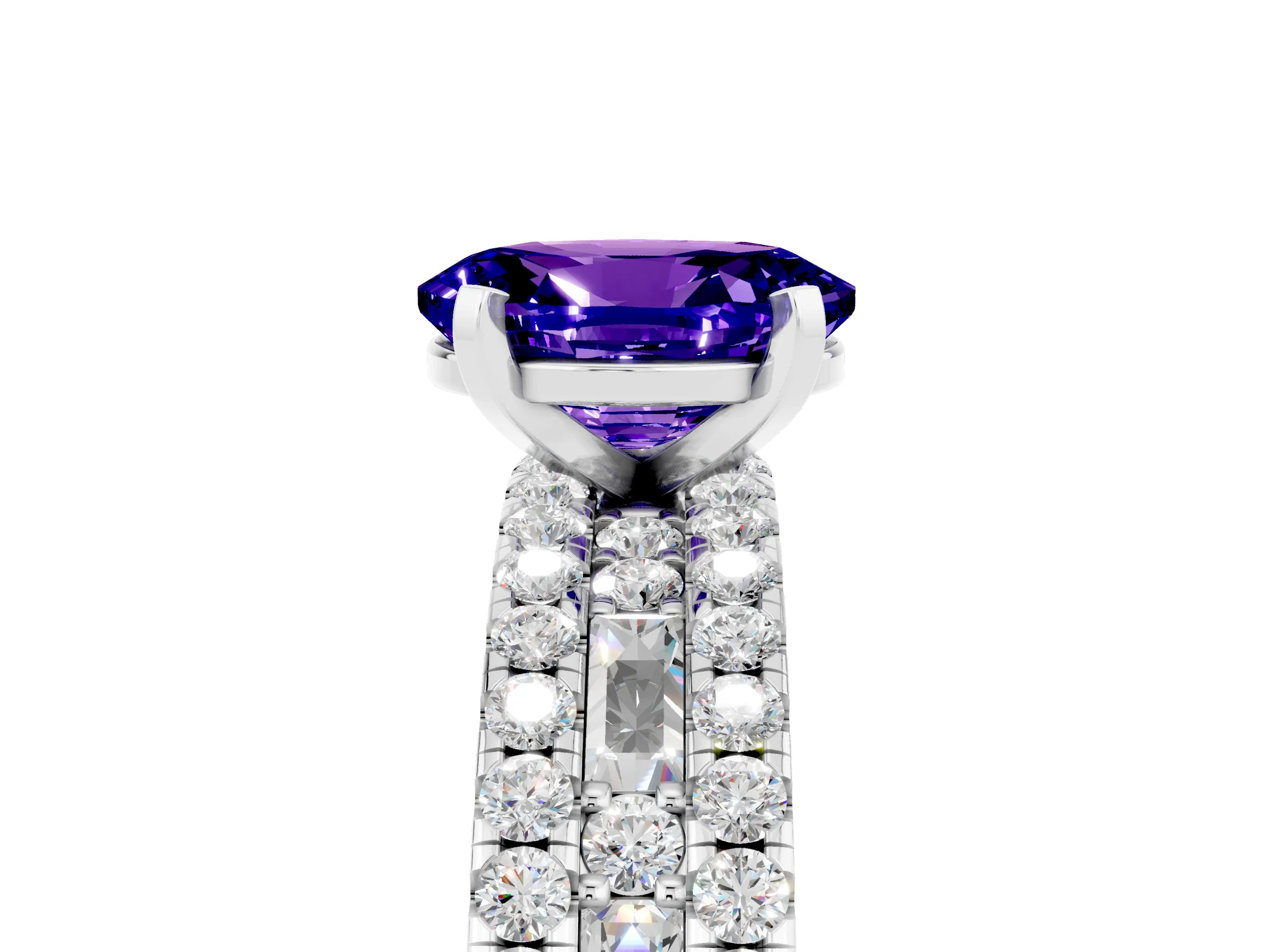 White gold Oval Cut Tanzanite Solitaire Ring with Pavé and Channel Set Band_5
