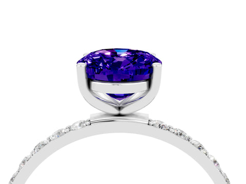 White gold Oval Cut Tanzanite Solitaire Ring with Pave Band and Four Prong Setting_16