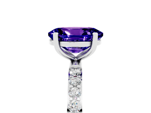 White gold Oval Cut Tanzanite Solitaire Ring with Pave Band and Four Prong Setting_17