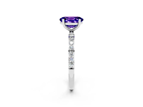 White gold Oval Cut Tanzanite Solitaire Ring with Pave Band and Four Prong Setting_26
